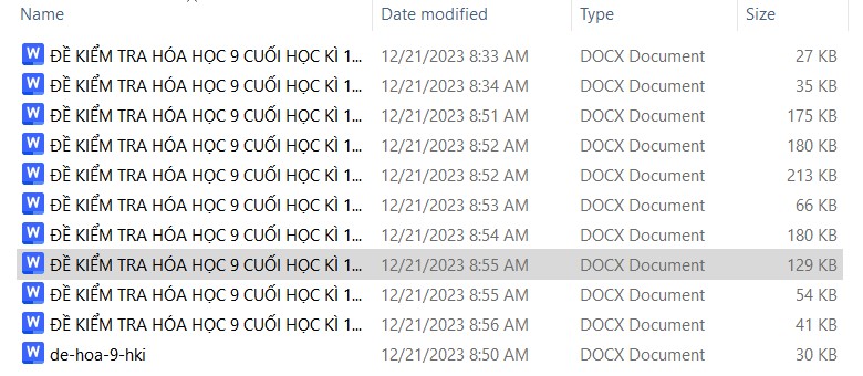 Bộ đề kiểm tra Hóa học 9 kì 1