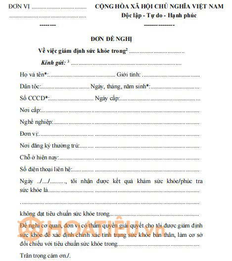 Mẫu Đơn đề nghị giám định sức khỏe nghĩa vụ quân sự