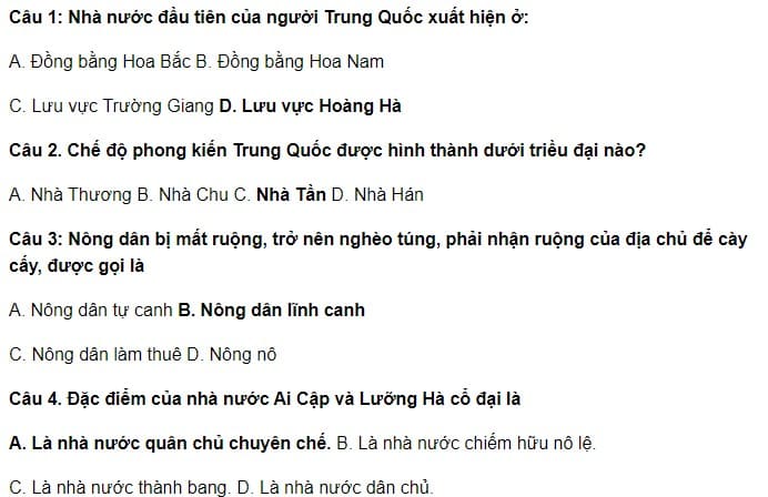 Câu hỏi ôn tập môn Lịch sử lớp 6 Kết nối