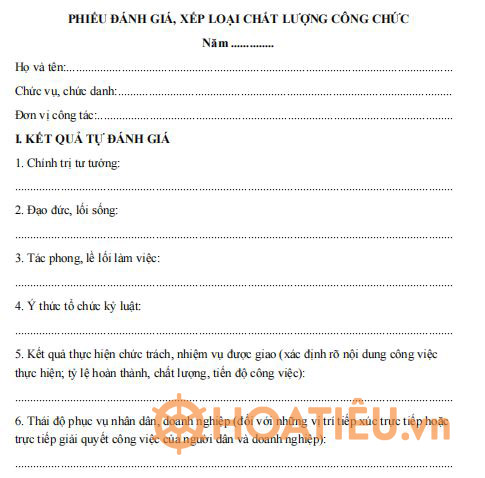 Mẫu phiếu đánh giá phân loại công chức lãnh đạo quản lý