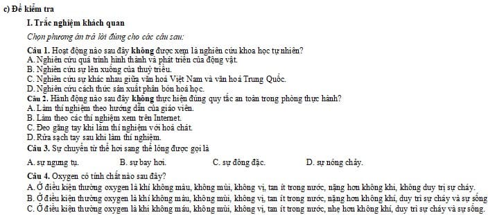 Đề thi HK1 KHTN 6 Chân trời sáng tạo