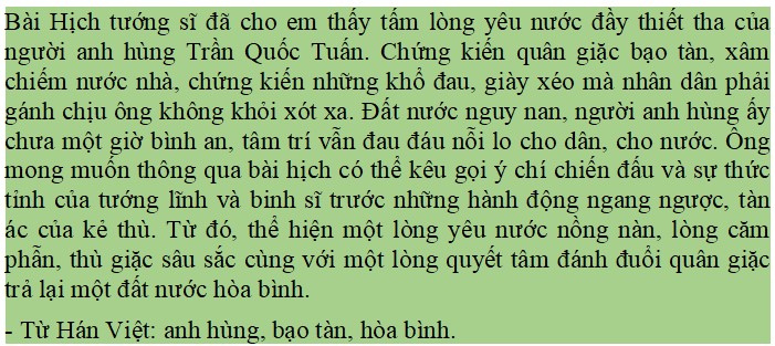 Đoạn văn 5-7 dòng cảm nghĩ về văn bản Hịch tướng sĩ