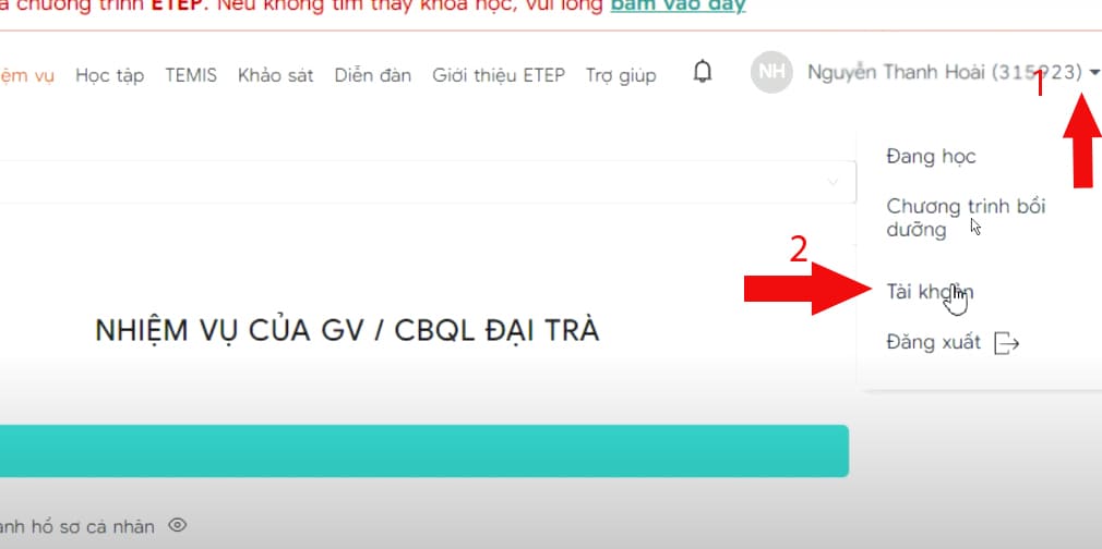 Hướng dẫn cập nhật thông tin cá nhân trên taphuan.csdl.edu.vn và trên temis.csdl.edu.vn