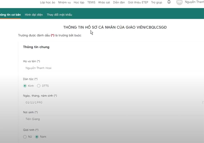 Hướng dẫn cập nhật thông tin cá nhân trên taphuan.csdl.edu.vn và trên temis.csdl.edu.vn