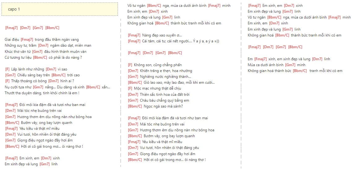 Em Xinh MONO hợp âm chuẩn