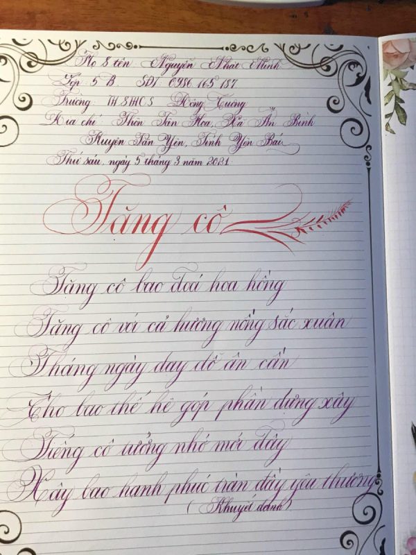 Mẫu bài thi viết chữ đẹp