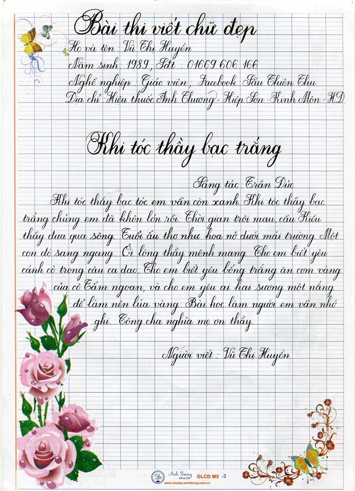 Mẫu bài thi viết chữ đẹp