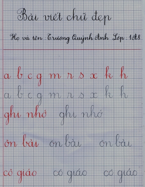 Mẫu bài thi viết chữ đẹp