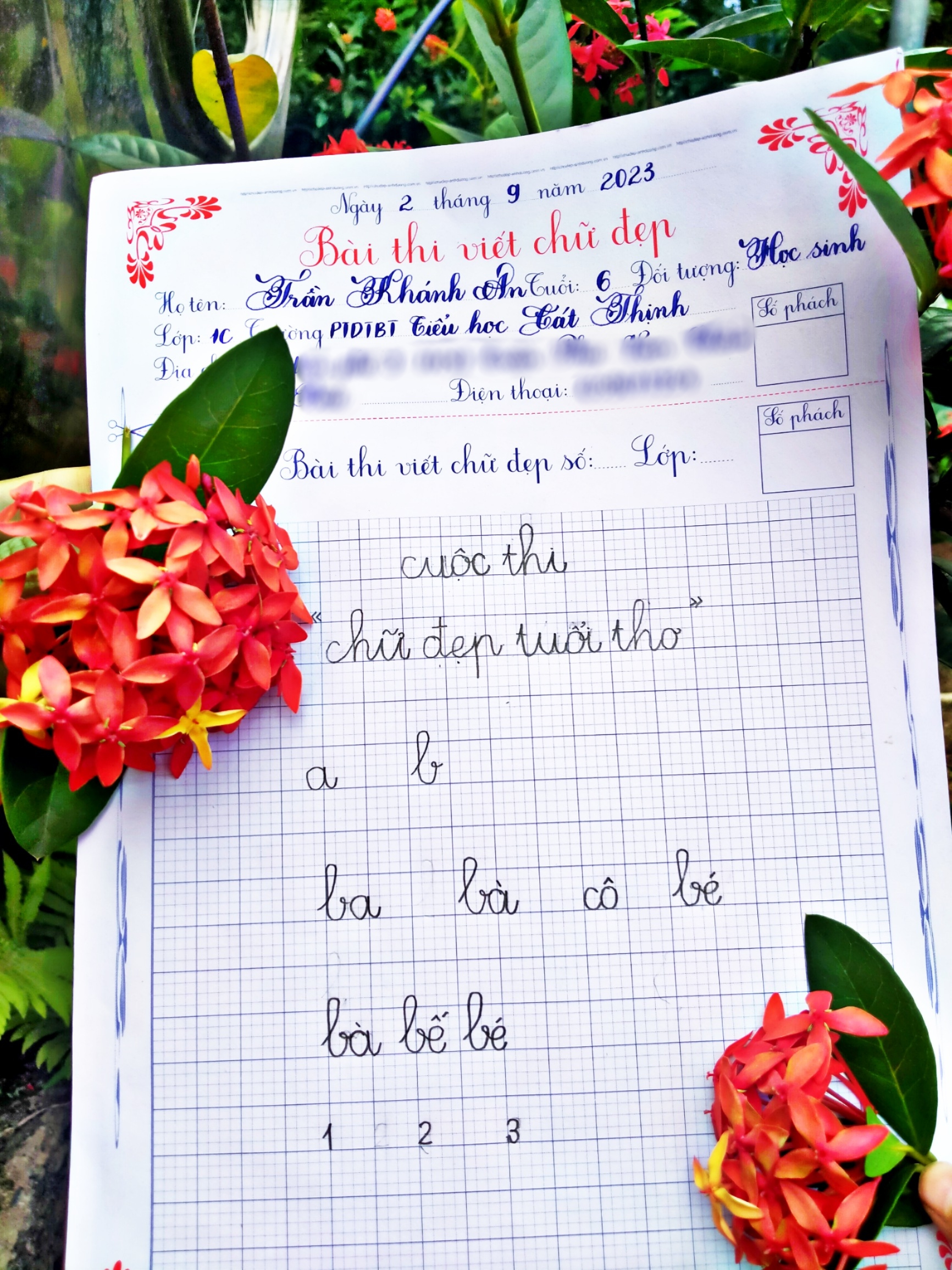 Mẫu bài thi viết chữ đẹp