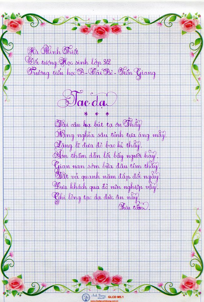 Mẫu bài thi viết chữ đẹp lớp 3