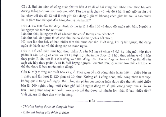 Nội dung đề minh họa 2025 môn Toán