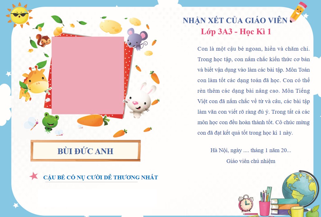 Thư khen, nhận xét học sinh tiểu học cuối kì PPt