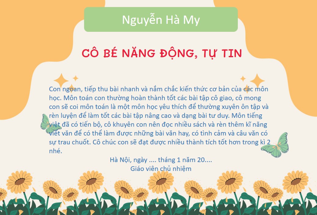 Thư khen, nhận xét học sinh tiểu học cuối kì PPt