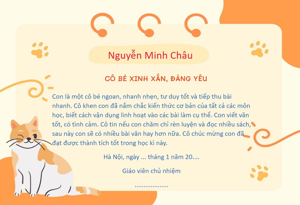 Thư khen, nhận xét học sinh tiểu học cuối kì PPt