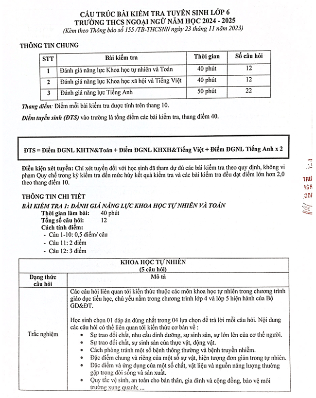 Cấu trúc đề thi tuyển sinh chuyên ngoại ngữ 2024 – 2025