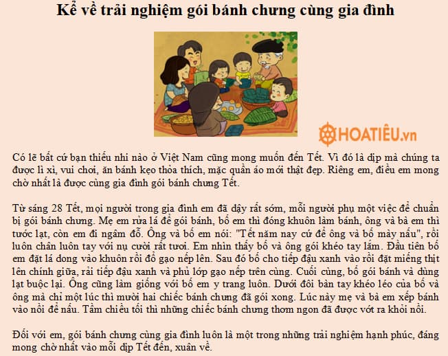 Kể về trải nghiệm gói bánh chưng cùng gia đình