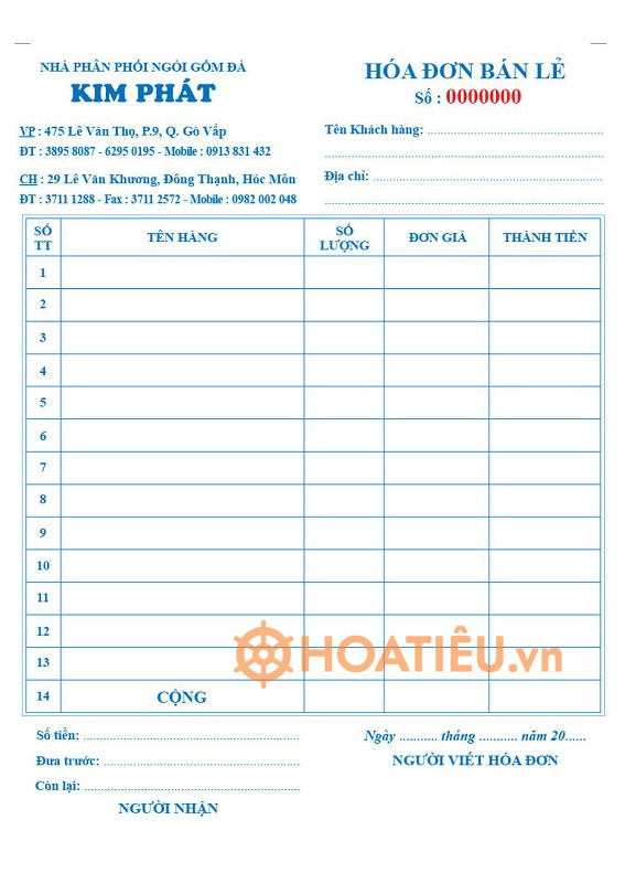 Tải mẫu hóa đơn bán lẻ A5