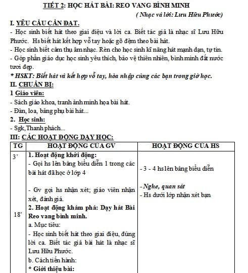 Giáo án môn Âm nhạc lớp 5 theo CV 2345