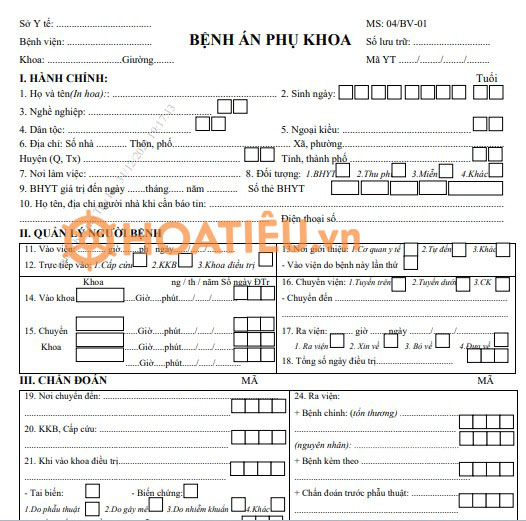 Mẫu bệnh án phụ khoa mới nhất