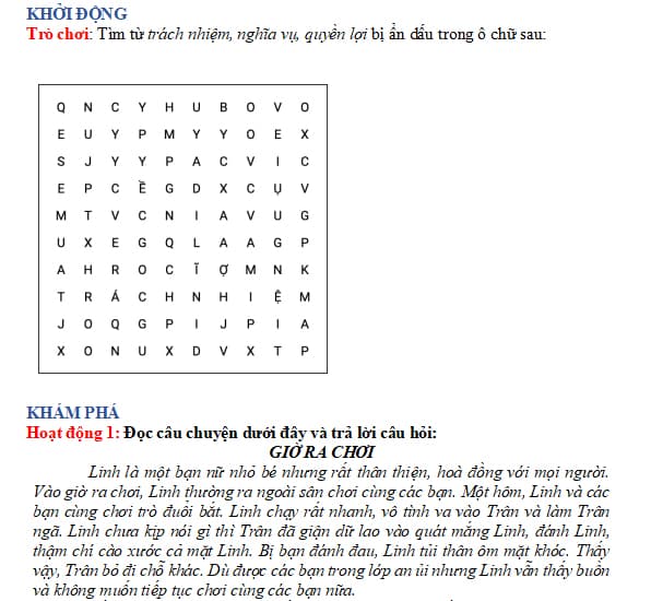 Thiết kế bài dạy minh họa Tích hợp giáo dục quyền con người lớp 4