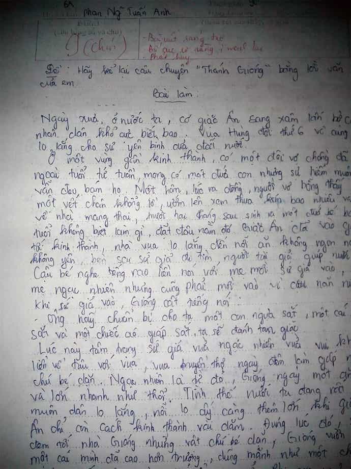 Kể lại truyện Thánh Gióng bằng lời văn của em