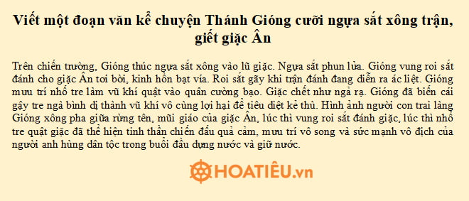 Đoạn văn kể chuyện Thánh Gióng cưỡi ngựa sắt xông trận, giết giặc Ân lớp 6