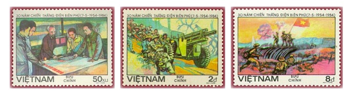 Hình ảnh giới thiệu trên các mẫu tem sau nhắc em liên tưởng đến những sự kiện nào trong chiến dịch lịch sử Điện Biên Phủ?