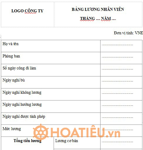 Mẫu bảng lương nhân viên file excel,word 