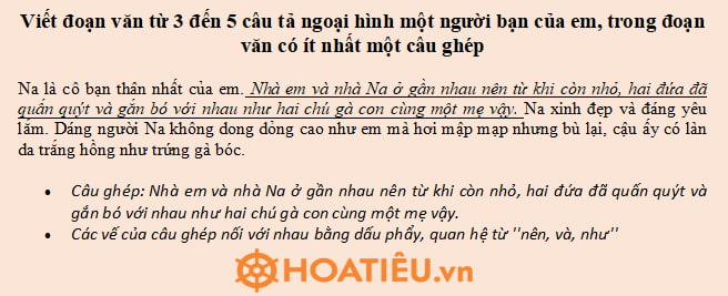 Viết đoạn văn từ 3 đến 5 câu có sử dụng câu ghép