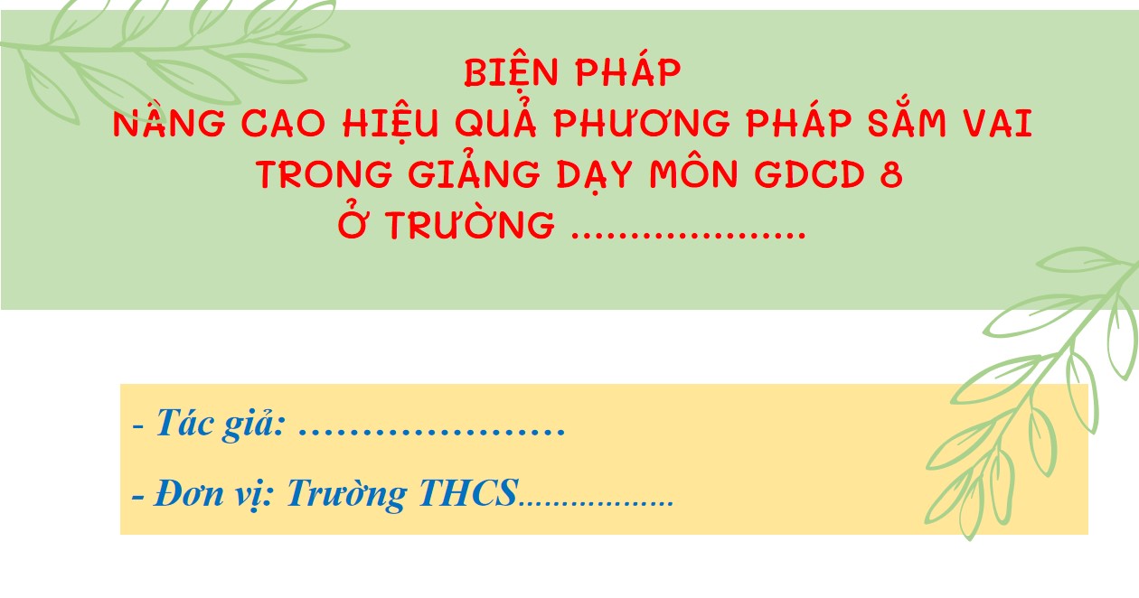 Biện pháp nâng cao chất lượng dạy học môn GDCD 8