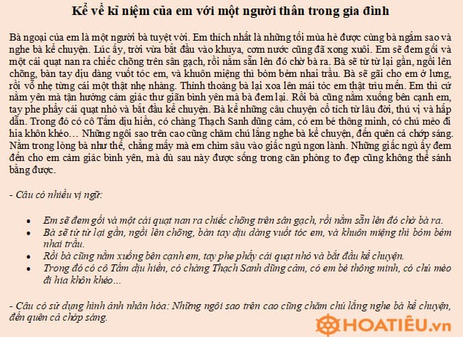 Kể về một kỉ niệm đáng nhớ với người thân lớp 6	