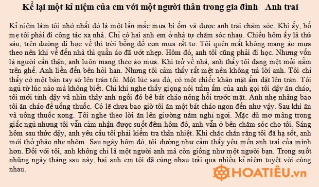 Viết đoạn văn kể lại một kỉ niệm của em với một người thân trong gia đình