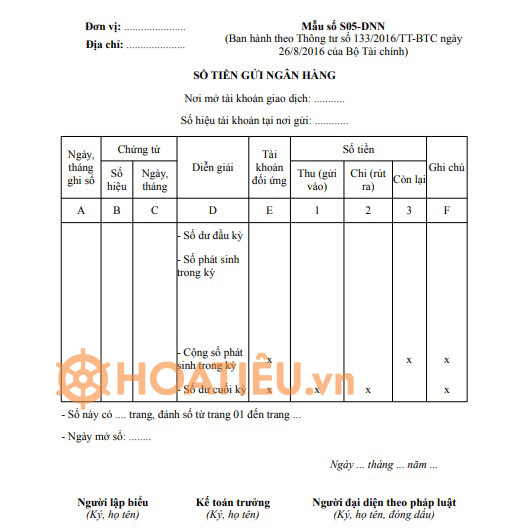 Sổ tiền gửi ngân hàng theo Thông tư 133