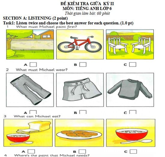 Đề kiểm tra giữa kì 2 môn Tiếng Anh 6 Global Success