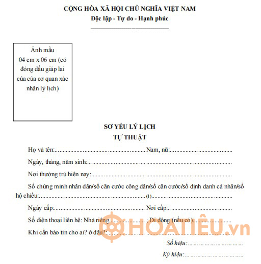 Mẫu sơ yếu lý lịch tự thuật dành cho người hành nghề khám chữa bệnh