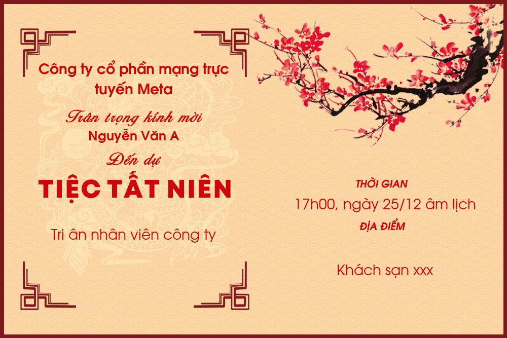 Mẫu thư mời dự tiệc Tất niên cuối năm dành cho nhân viên