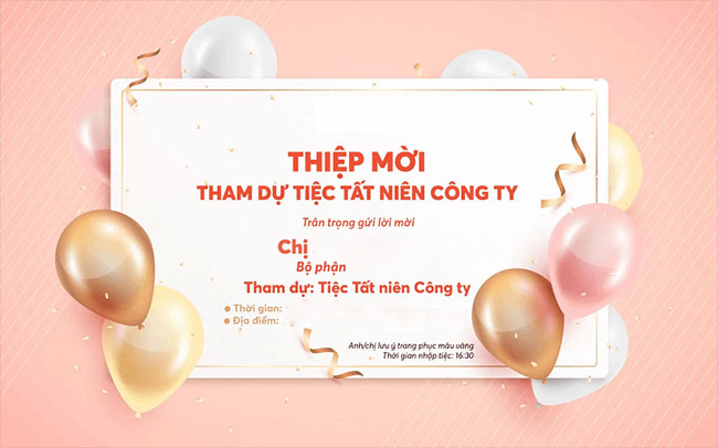 Mẫu thư mời dự tiệc Tất niên cuối năm dành cho nhân viên