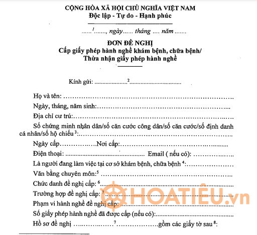 Đơn đề nghị cấp chứng chỉ hành nghề khám bệnh, chữa bệnh