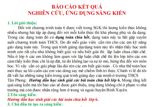 SKKN Hướng dẫn học sinh giải các bài toán chia hết lớp 6