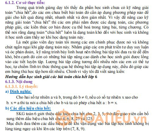 SKKN Hướng dẫn học sinh giải các bài toán chia hết lớp 6