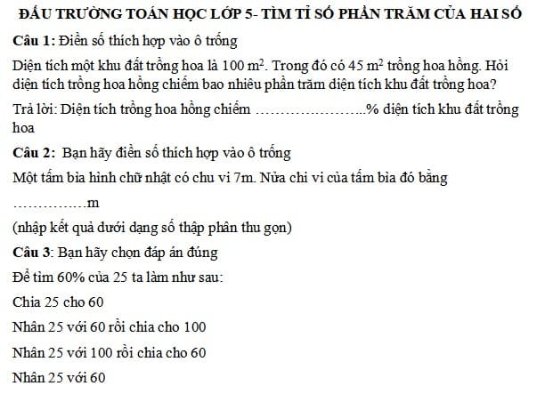 Bộ đề ôn thi VioEdu Đấu trường Toán học lớp 5