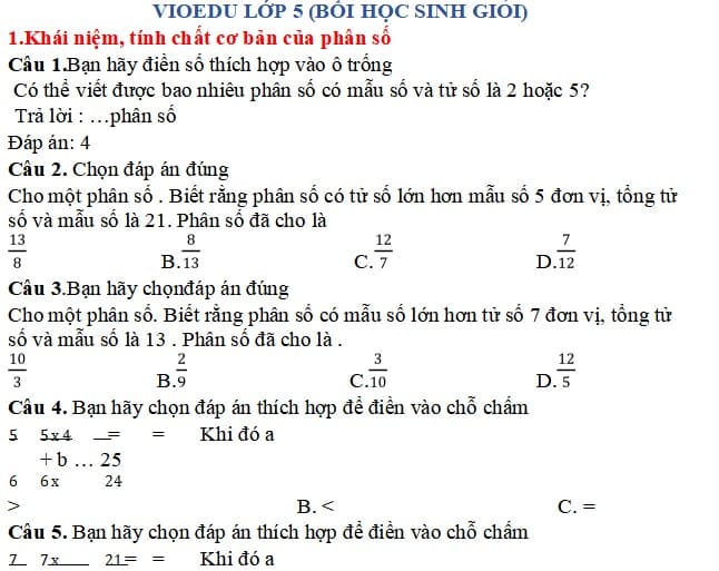 Đề bồi dưỡng học sinh giỏi thi Vioedu Toán lớp 5