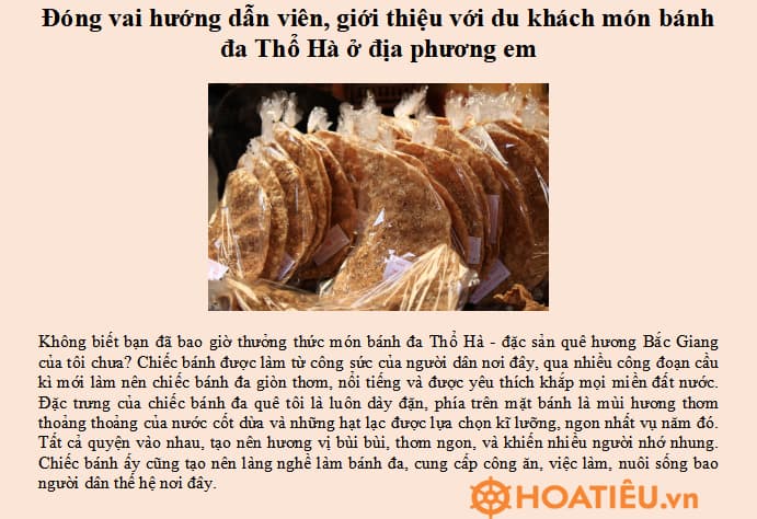 Đóng vai hướng dẫn viên, giới thiệu món ăn ở địa phương em lớp 4