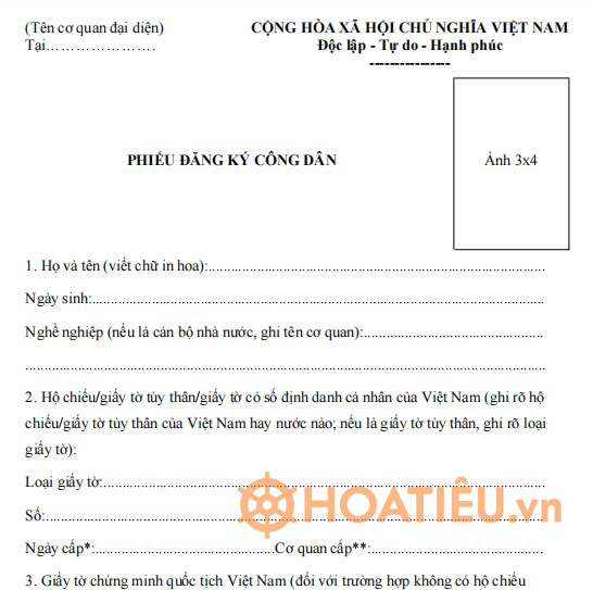 phiếu đăng ký công dân