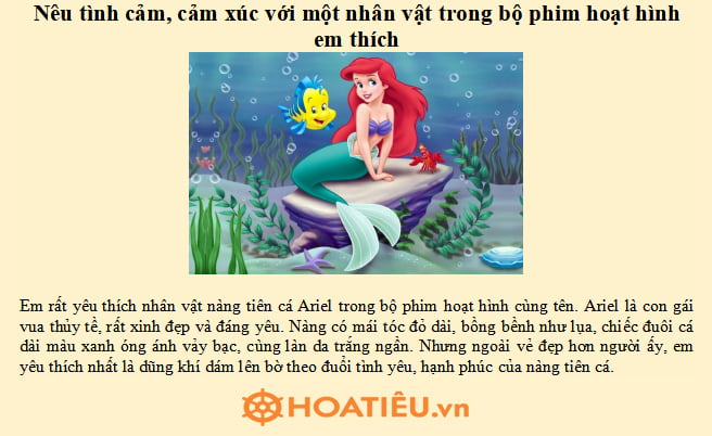 Đoạn văn ngắn nêu tình cảm với nhân vật hoạt hình nàng tiên cá