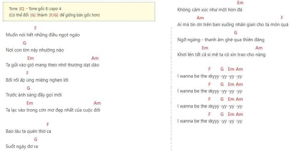 Hợp âm Be The Sky Sơn Tùng MTP
