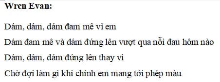 Dám Rực Rỡ Wren Evans Lyrics