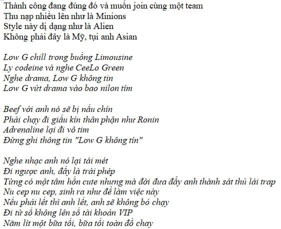 Phong Long Low G Lyrics