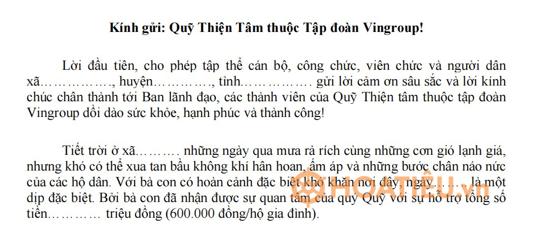  Mẫu thư cảm ơn Quỹ thiện tâm 
