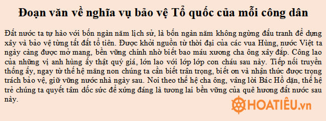 Viết một đoạn văn khoảng 5 câu về nghĩa vụ bảo vệ Tổ quốc của mỗi công dân